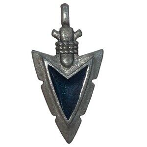 Vtg Pewter Tone Arrowhead Pendant Necklace Blue Enamel Southwestern Signed 92